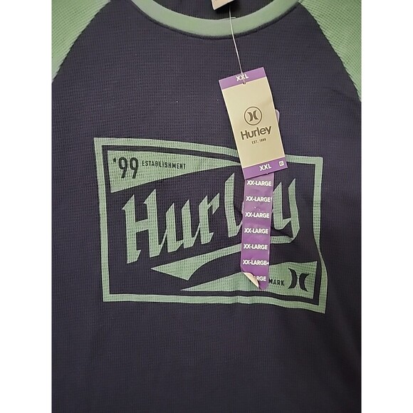 Hurley Logo Graphic Tee Shirt Mens XXL Green Blue Waffle Knit Thermal NEW - Picture 6 of 11